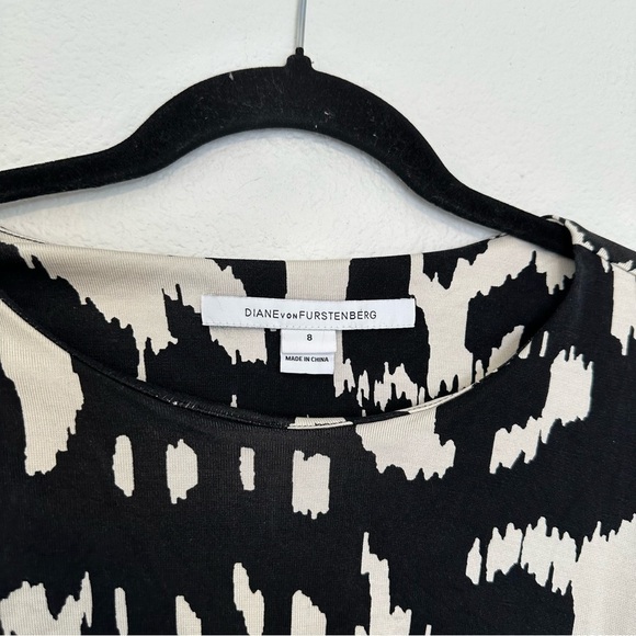 Diane Von Furstenberg Zoe Dress Short Sleeves Black White 100% Silk Size 8 Women - Picture 10 of 12